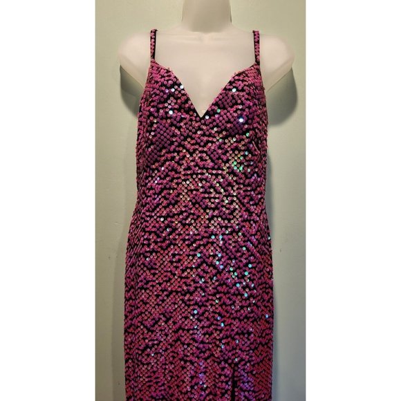 New SHO By Tadashi Shoji Richie Pink Sequin Sleeveless V Neck Midi Dress Sz X S - Picture 3 of 11